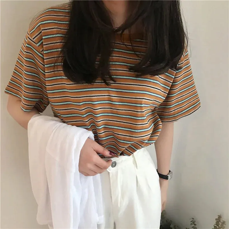 Short Sleeve O-Neck Striped Shirt