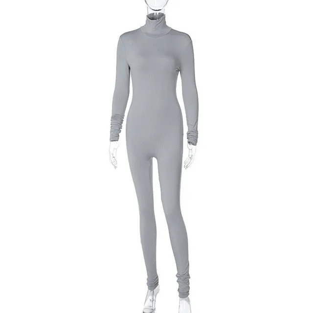 Simenual Casual Turtleneck Rompers Womens Jumpsuit Workout Solid Long Sleeve Fashion Elegant Skinny Jumpsuits Sporty Active Wear