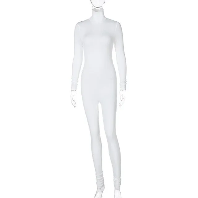Simenual Casual Turtleneck Rompers Womens Jumpsuit Workout Solid Long Sleeve Fashion Elegant Skinny Jumpsuits Sporty Active Wear