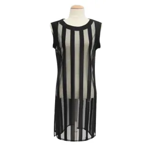 Sleeveless Mesh Sheer T Shirt Women Tops and Tees Long Striped Top Unique Casual All-Match Women's T-shi