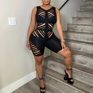 Solid Sleeveless Cut Out Romper