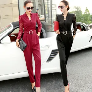 Spring Fashion Women Jumpsuits Rompers Casual Elegant Rompers Lace Sleeve Female Jumpsuit Plus Size Overalls