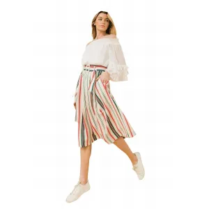 Striped Pleat Perfection Midi Skirt with Pockets