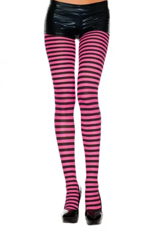 Striped Tights - One Size - Black / Fuchsia