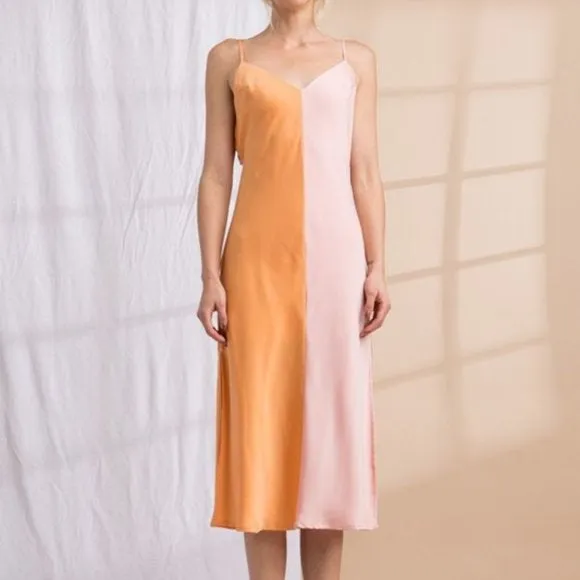 SUMMER COLORBLOCK SLIP MIDI DRESS