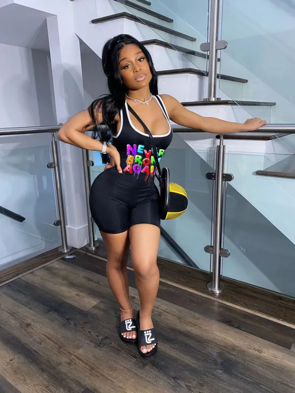 Summer letter print racer jumpsuit AY1013