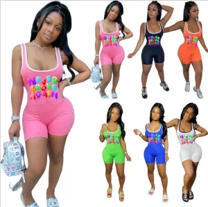 Summer letter print racer jumpsuit AY1013