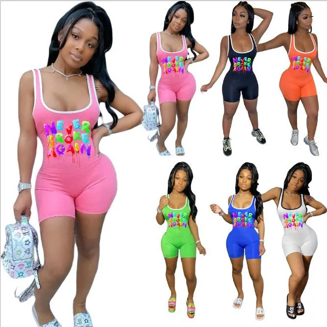 Summer letter print racer jumpsuit AY1013