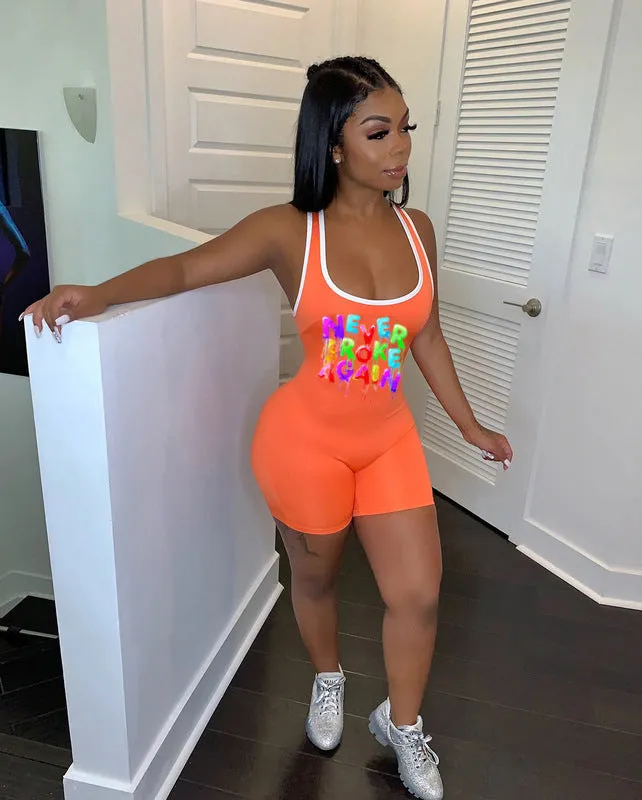 Summer letter print racer jumpsuit AY1013