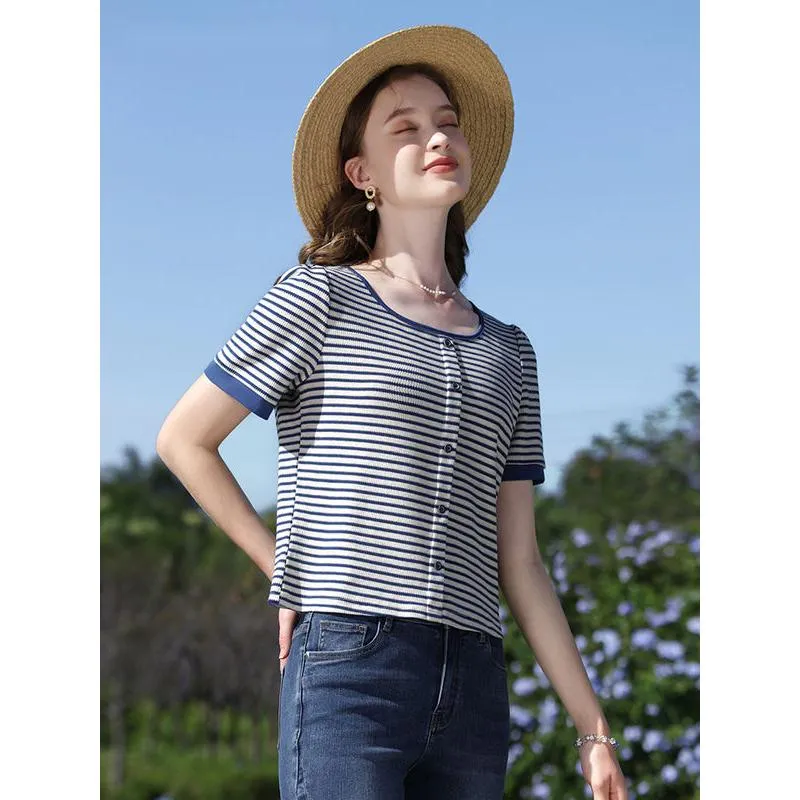Summer Striped Slim-Fit Knit Tee