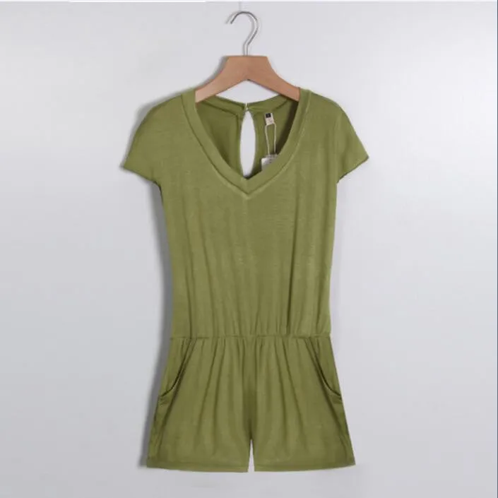 Summer Women Sexy Jumpsuit Rompers Short Sleeve Women Short Overalls bodysuit women playsuits Without Belt LJ3406E