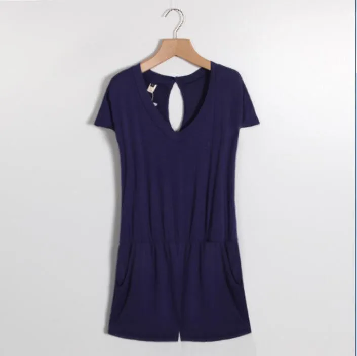 Summer Women Sexy Jumpsuit Rompers Short Sleeve Women Short Overalls bodysuit women playsuits Without Belt LJ3406E