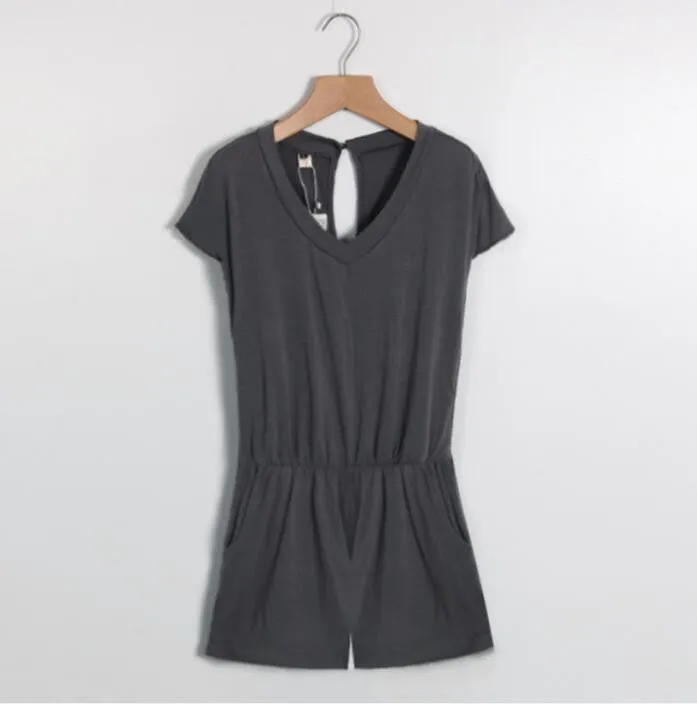 Summer Women Sexy Jumpsuit Rompers Short Sleeve Women Short Overalls bodysuit women playsuits Without Belt LJ3406E