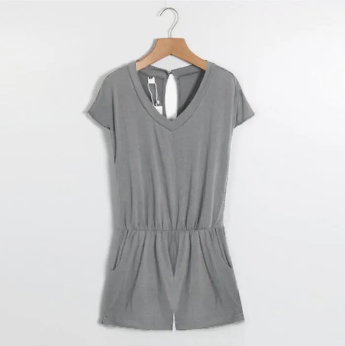 Summer Women Sexy Jumpsuit Rompers Short Sleeve Women Short Overalls bodysuit women playsuits Without Belt LJ3406E
