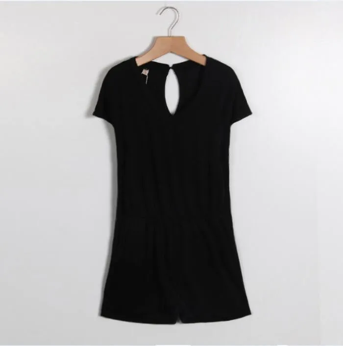 Summer Women Sexy Jumpsuit Rompers Short Sleeve Women Short Overalls bodysuit women playsuits Without Belt LJ3406E