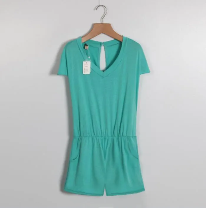 Summer Women Sexy Jumpsuit Rompers Short Sleeve Women Short Overalls bodysuit women playsuits Without Belt LJ3406E