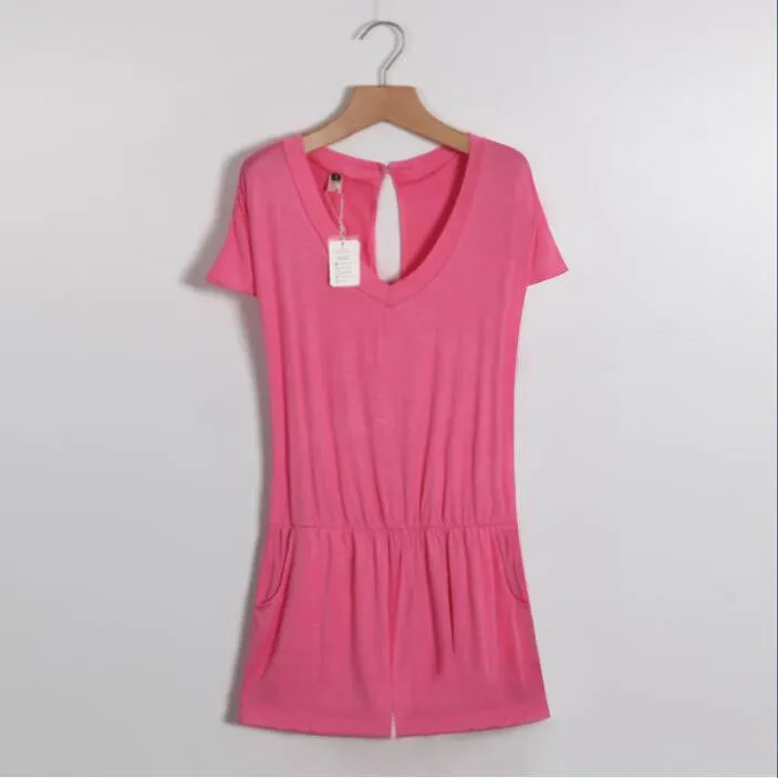Summer Women Sexy Jumpsuit Rompers Short Sleeve Women Short Overalls bodysuit women playsuits Without Belt LJ3406E