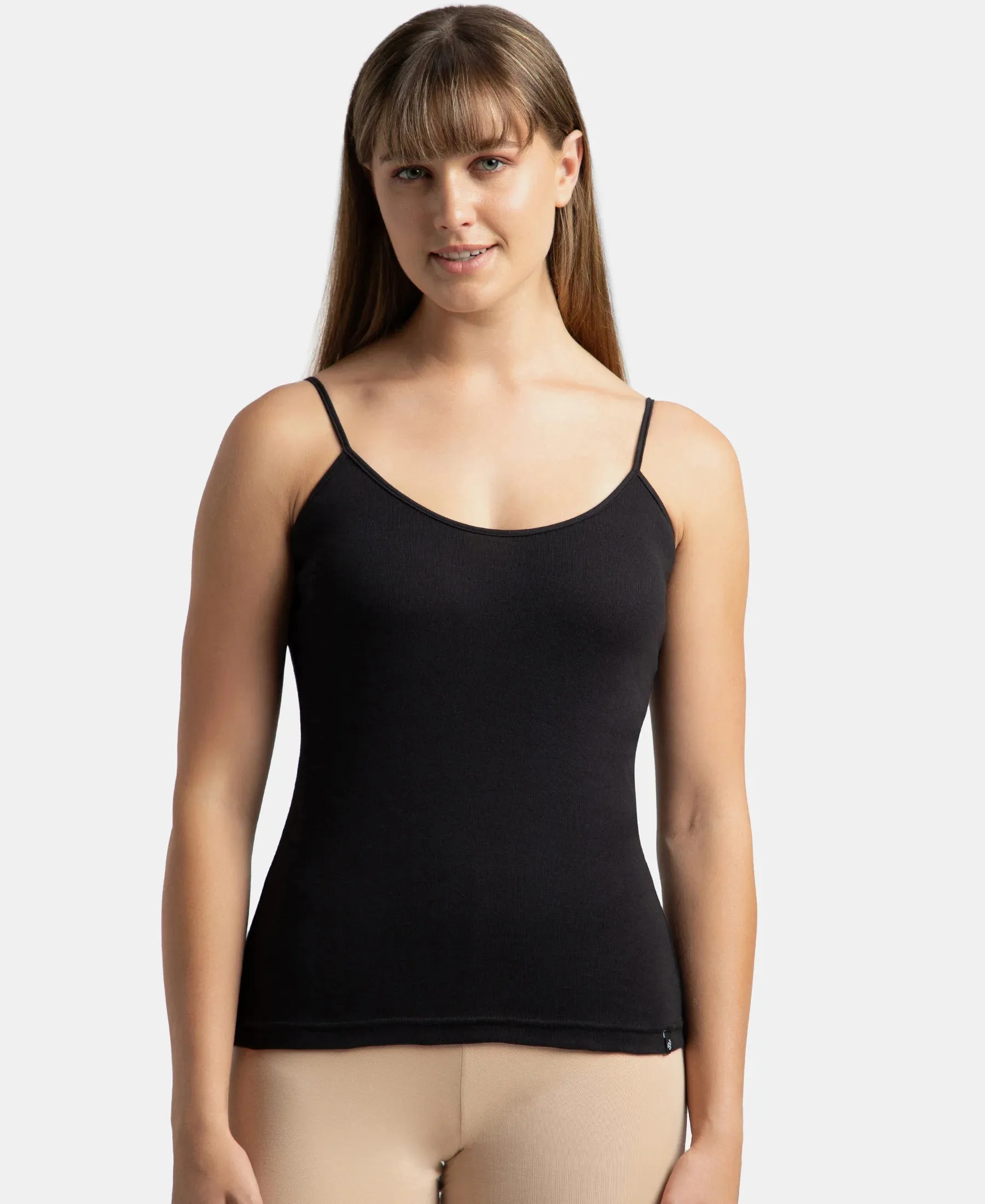 Super Combed Cotton Rib Camisole with Adjustable Straps and StayFresh Treatment - Black & White (Pack of 2)