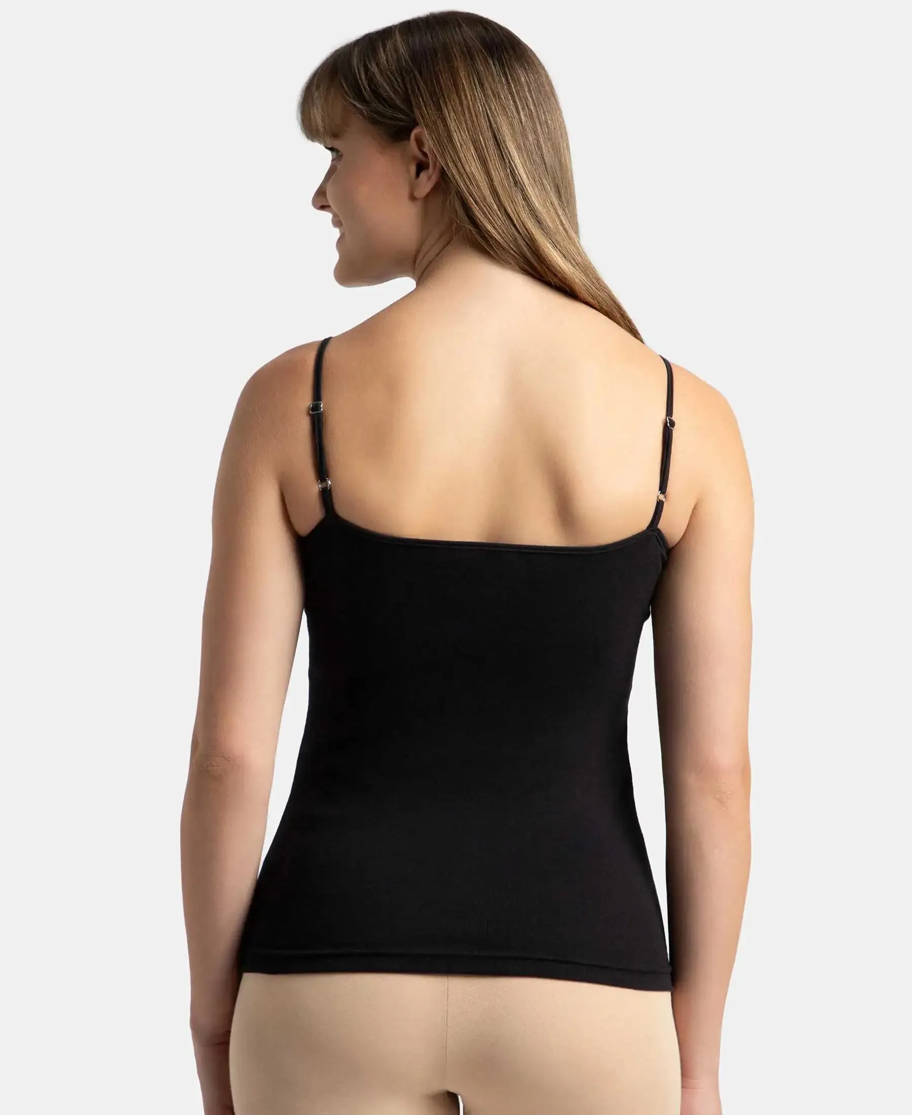 Super Combed Cotton Rib Camisole with Adjustable Straps and StayFresh Treatment - Black