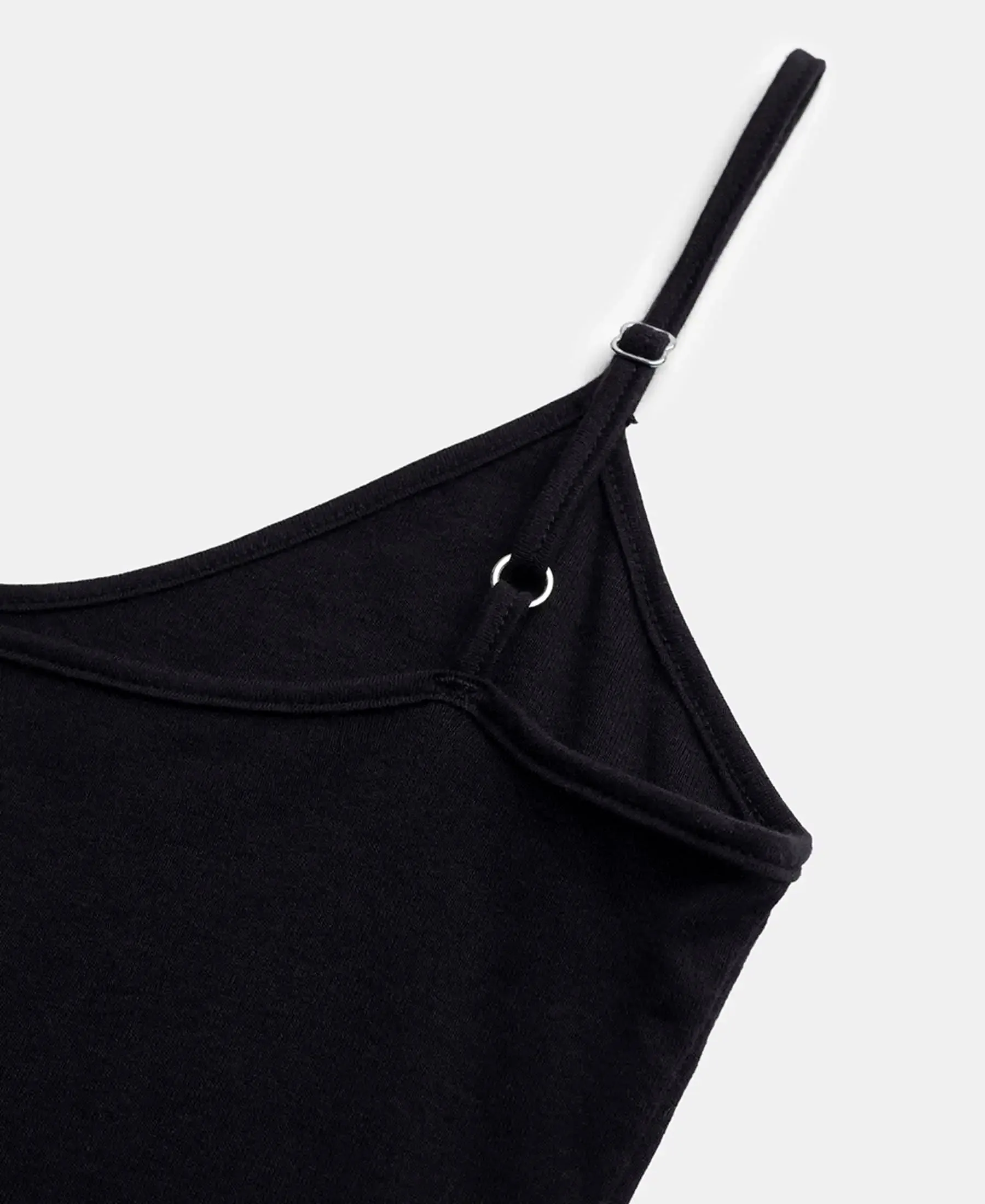 Super Combed Cotton Rib Camisole with Adjustable Straps and StayFresh Treatment - Black