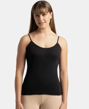 Super Combed Cotton Rib Camisole with Adjustable Straps and StayFresh Treatment - Black