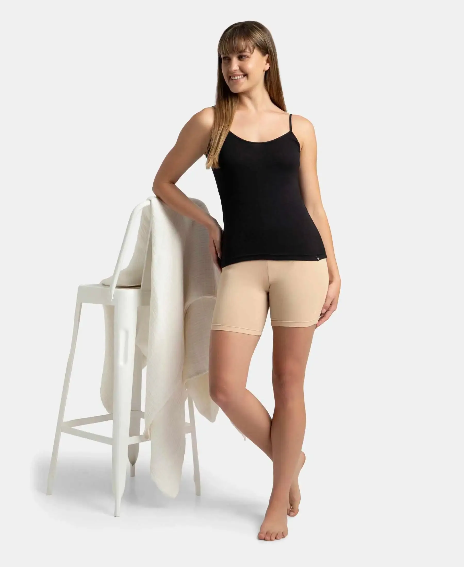 Super Combed Cotton Rib Camisole with Adjustable Straps and StayFresh Treatment - Black