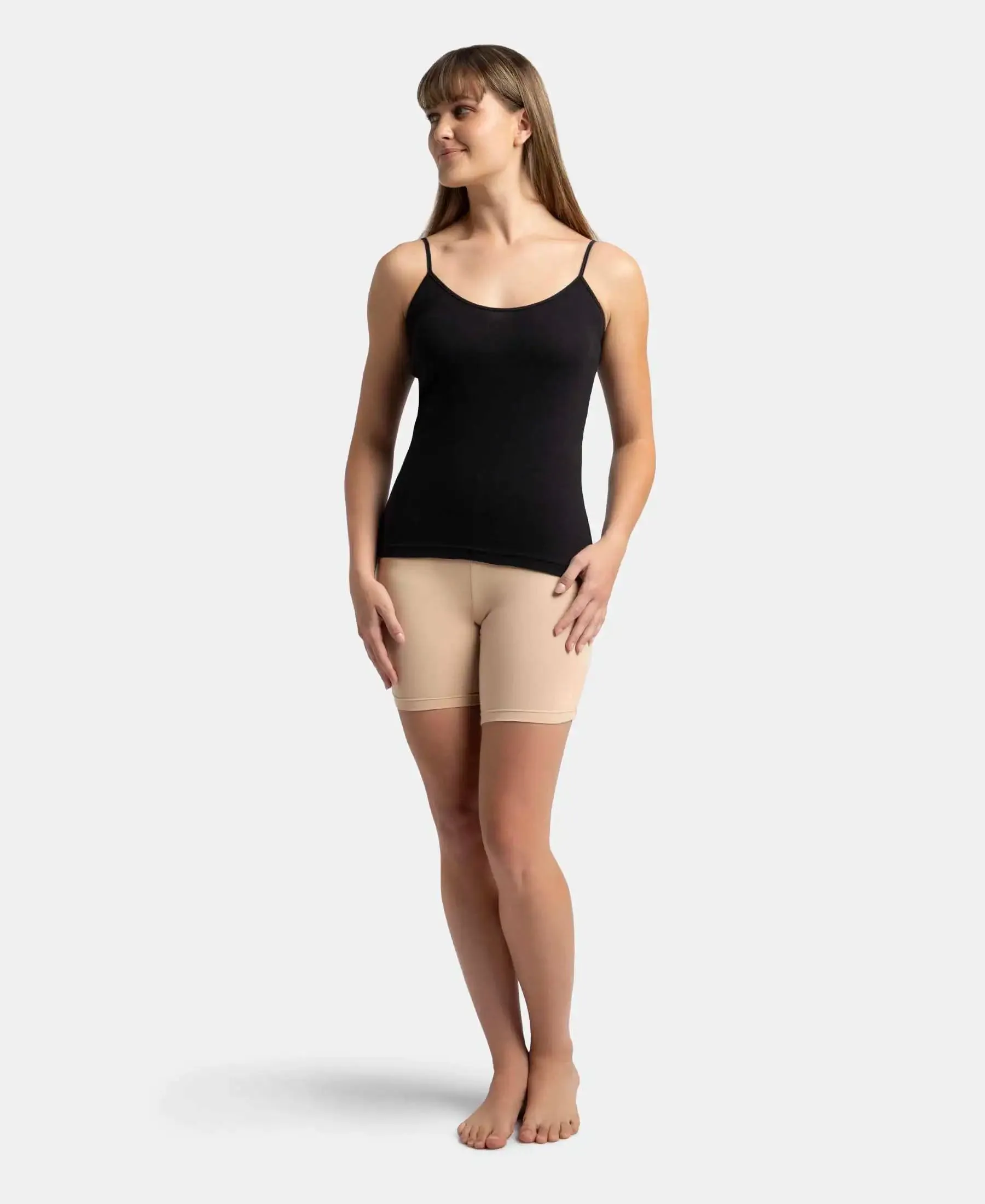Super Combed Cotton Rib Camisole with Adjustable Straps and StayFresh Treatment - Black