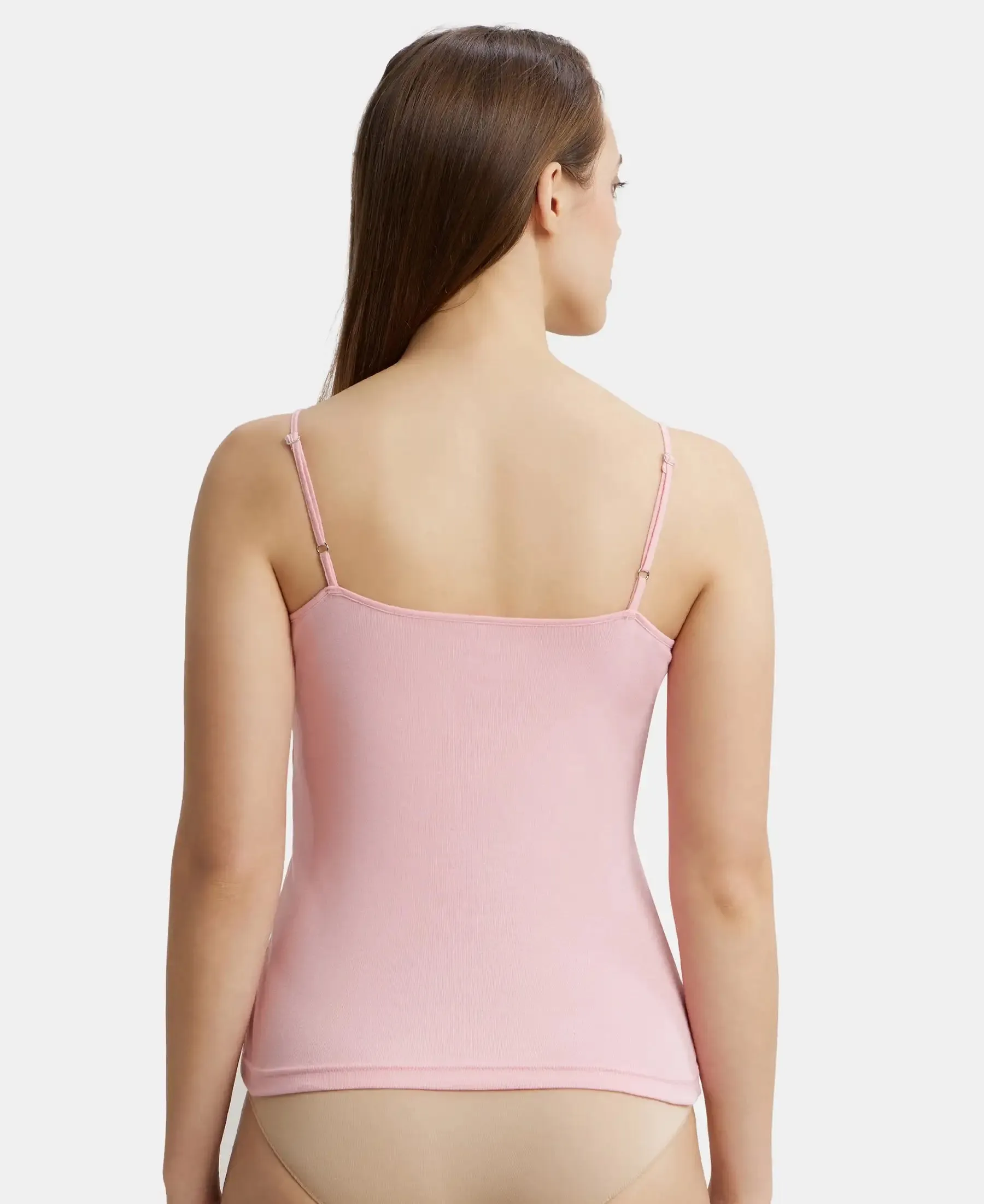 Super Combed Cotton Rib Camisole with Adjustable Straps and StayFresh Treatment - Blush Pink