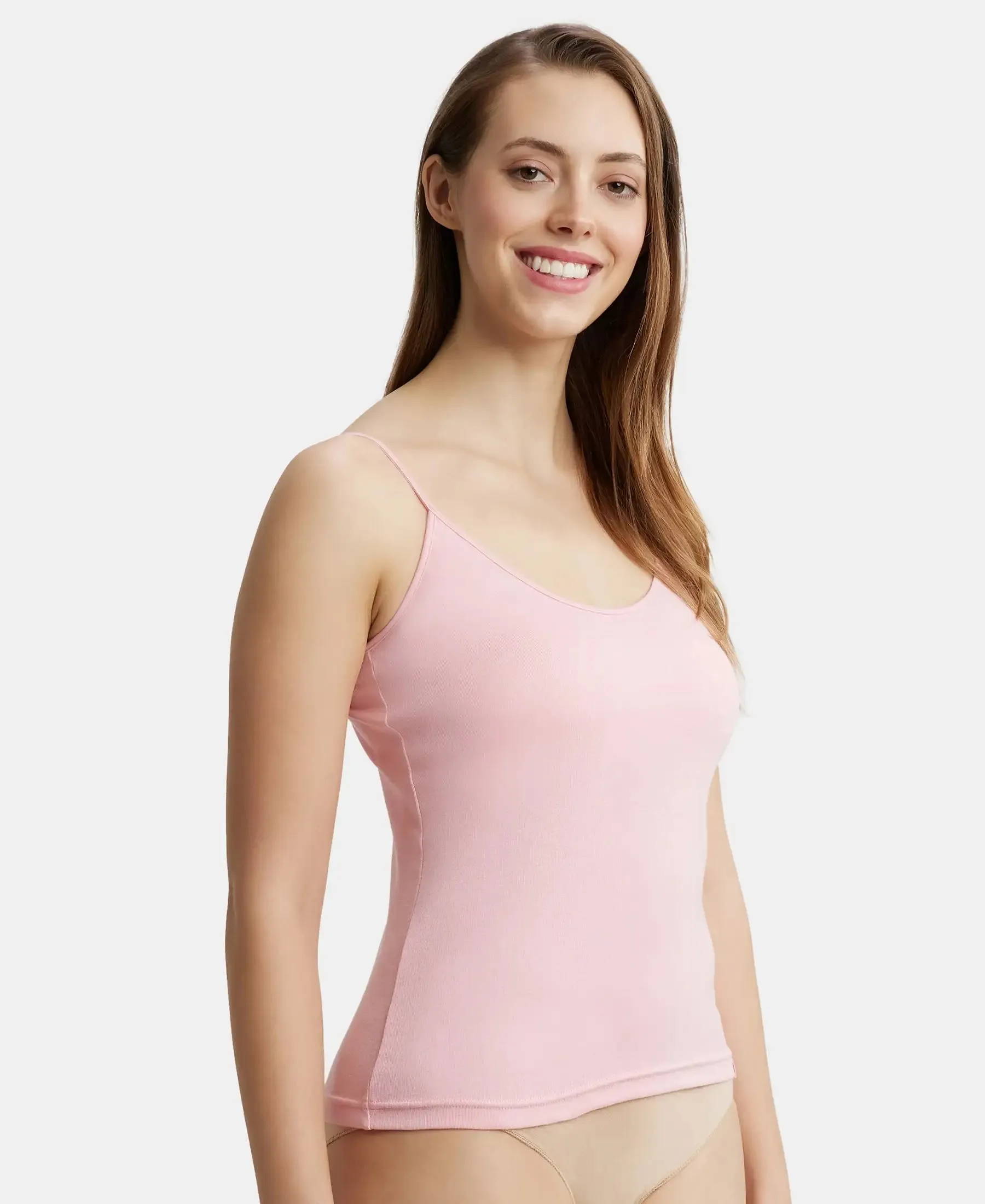 Super Combed Cotton Rib Camisole with Adjustable Straps and StayFresh Treatment - Blush Pink