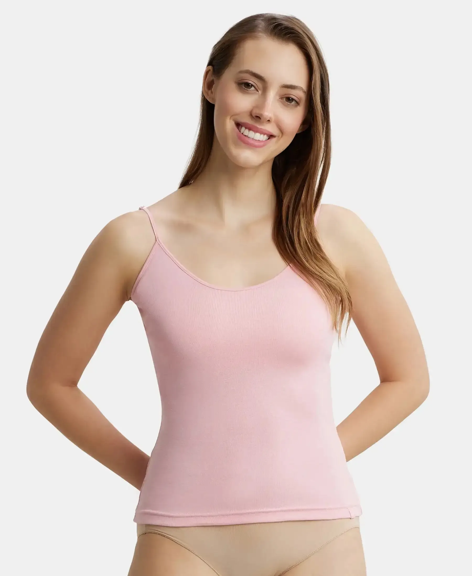 Super Combed Cotton Rib Camisole with Adjustable Straps and StayFresh Treatment - Blush Pink