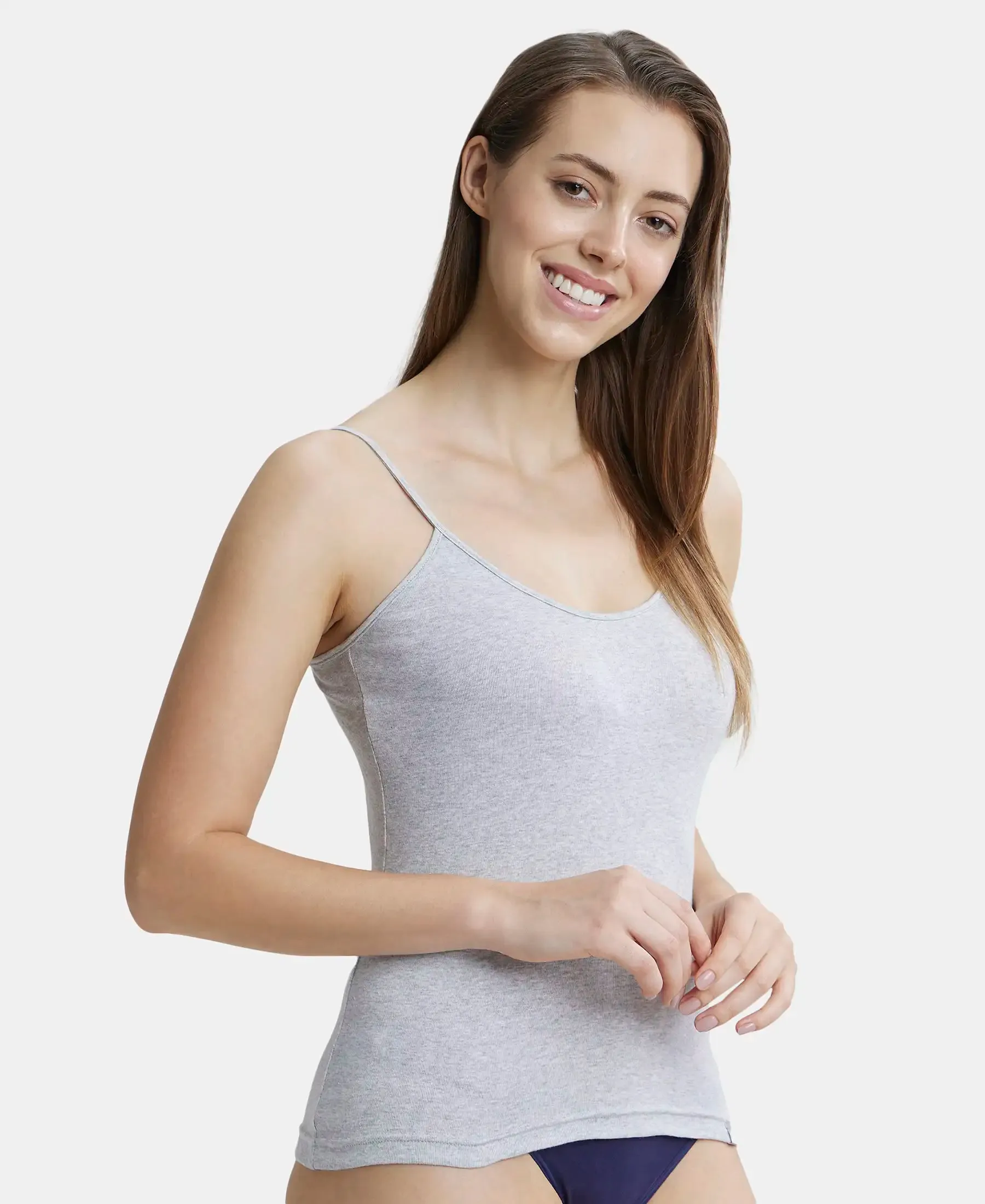 Super Combed Cotton Rib Camisole with Adjustable Straps and StayFresh Treatment - Steel Grey Melange