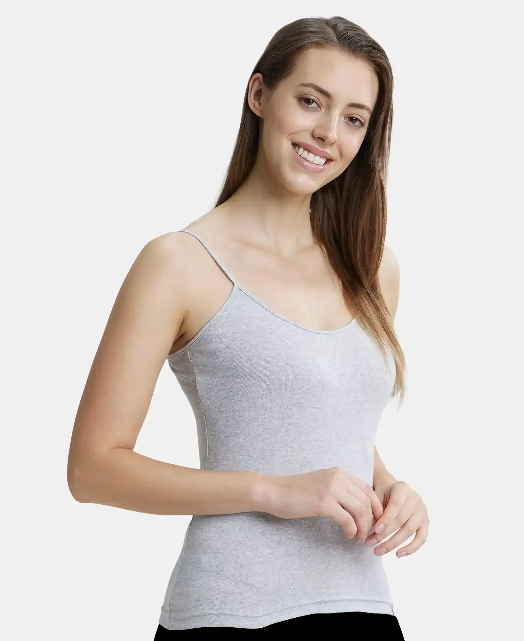 Super Combed Cotton Rib Camisole with Adjustable Straps and StayFresh Treatment - Steel Grey Melange