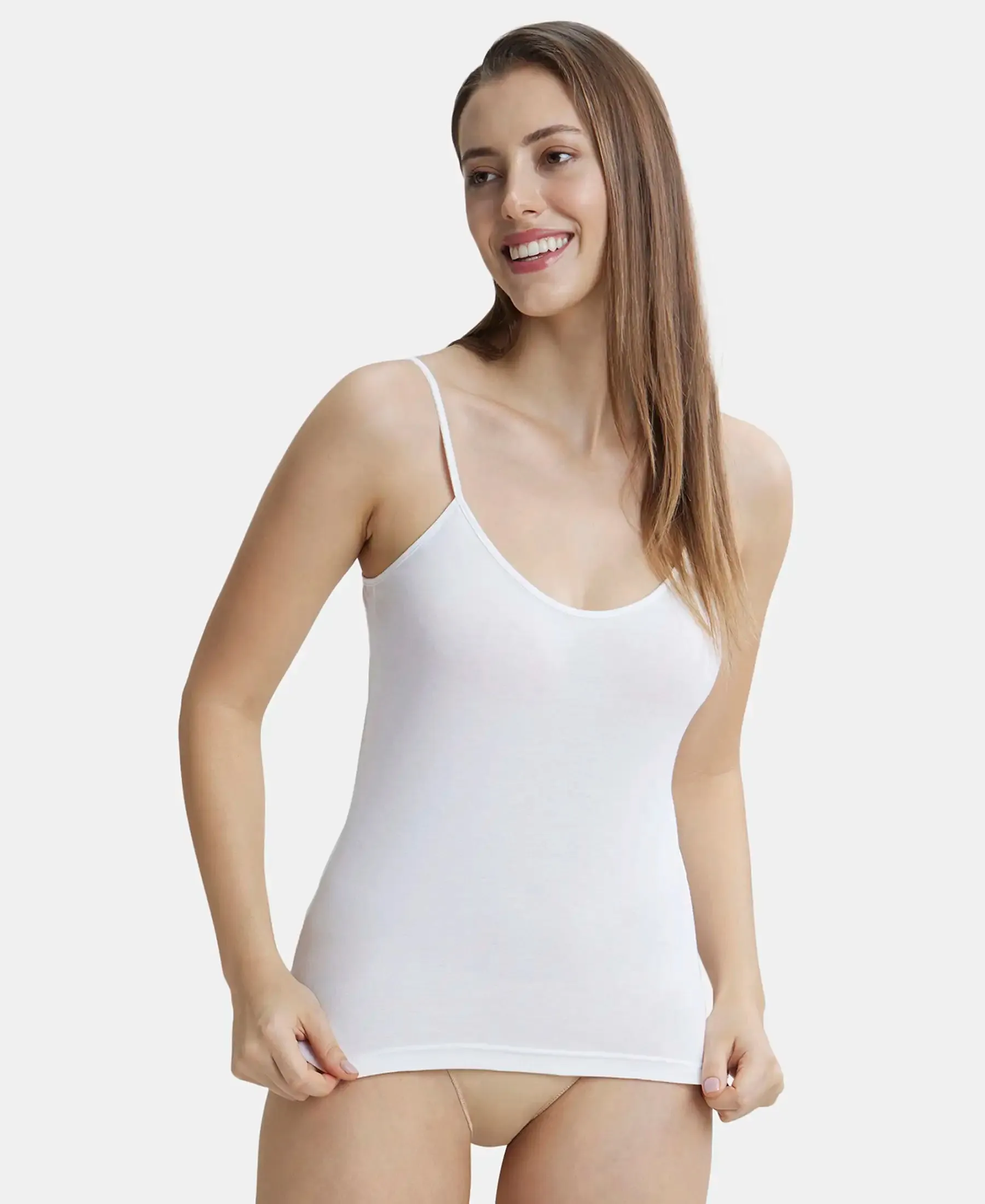 Super Combed Cotton Rib Camisole with Adjustable Straps and StayFresh Treatment - White