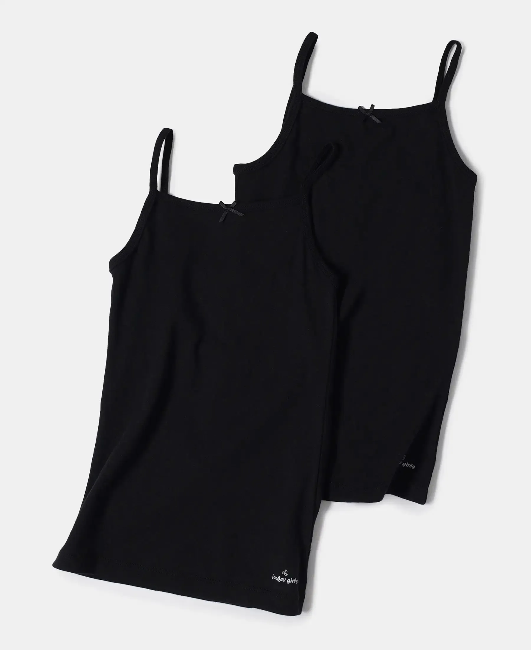Super Combed Cotton Rib Fabric Camisole with Regular Straps - Black (Pack of 2)