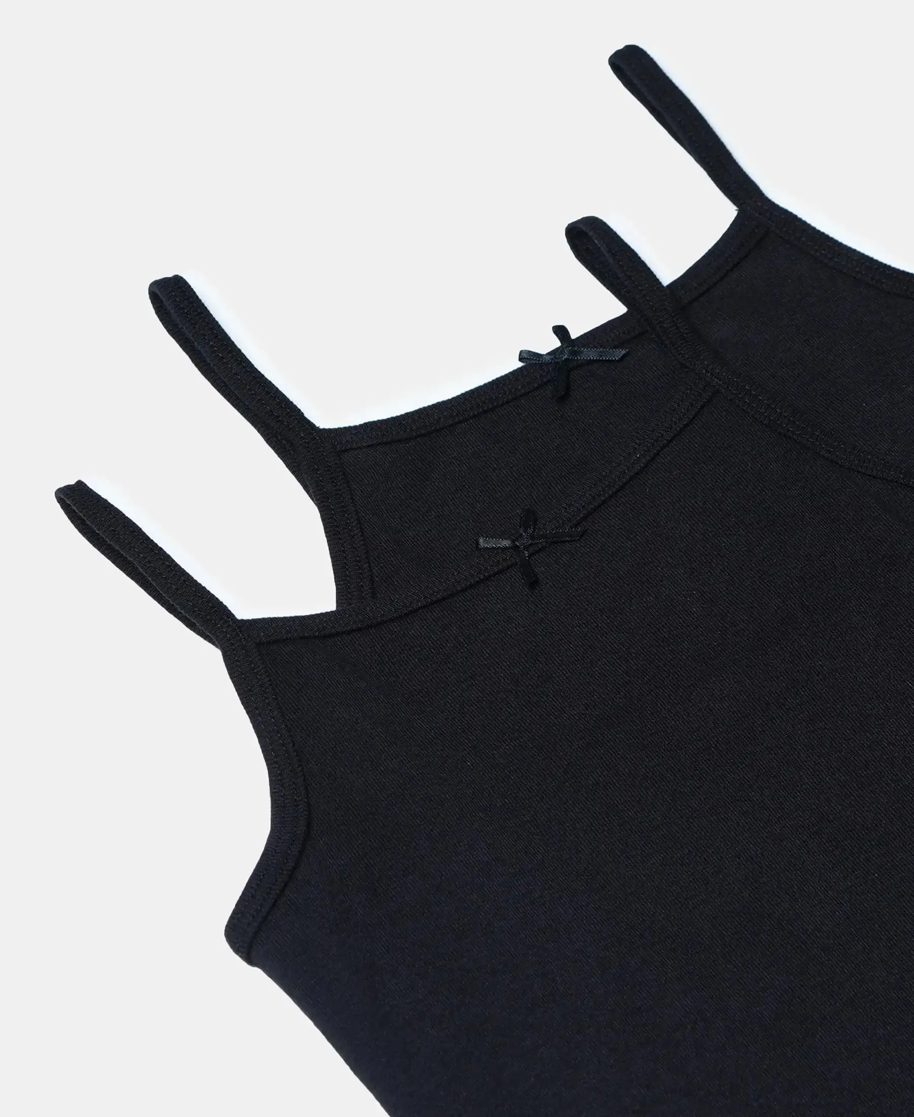 Super Combed Cotton Rib Fabric Camisole with Regular Straps - Black (Pack of 2)