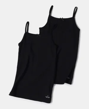 Super Combed Cotton Rib Fabric Camisole with Regular Straps - Black (Pack of 2)