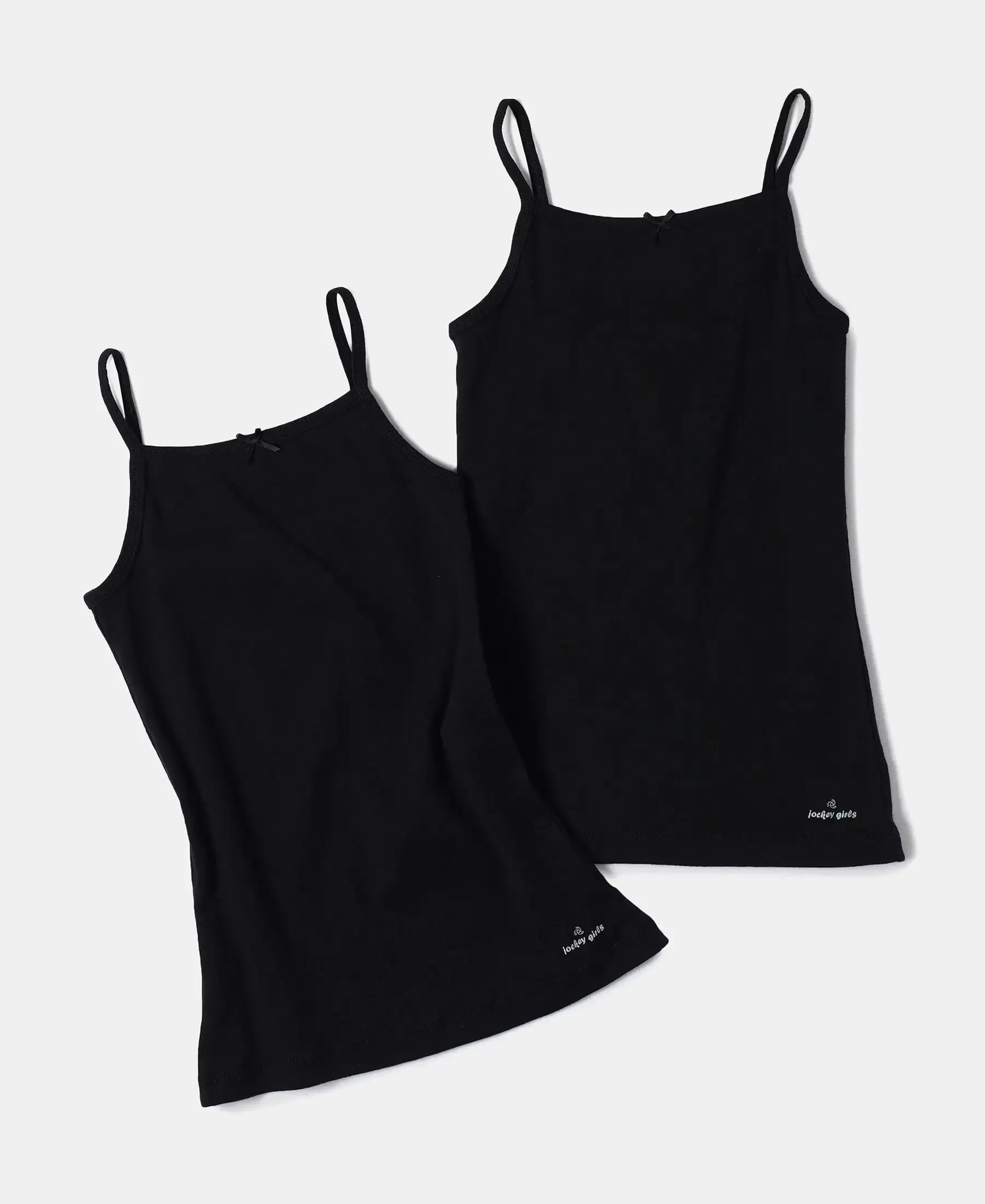 Super Combed Cotton Rib Fabric Camisole with Regular Straps - Black (Pack of 2)