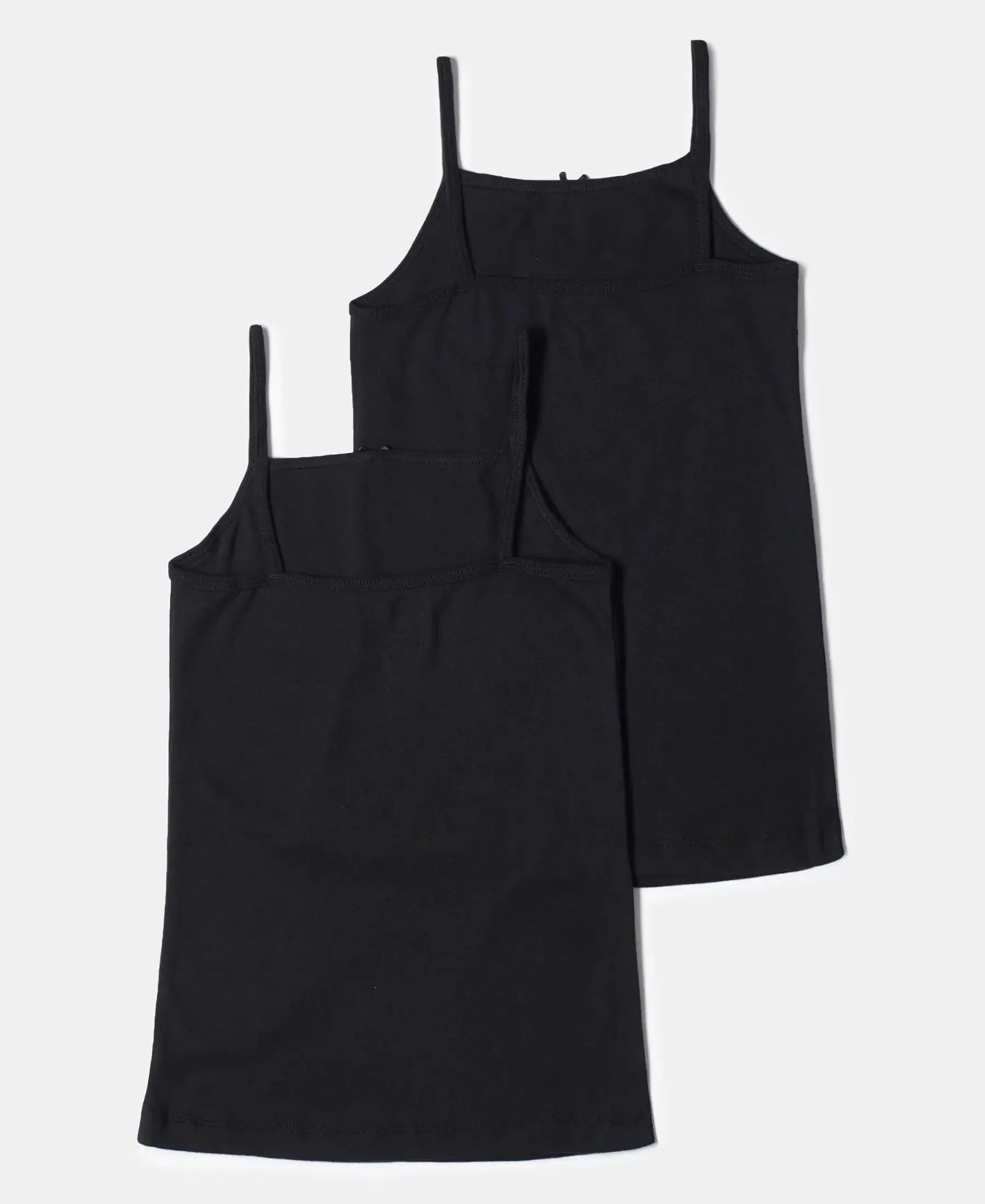 Super Combed Cotton Rib Fabric Camisole with Regular Straps - Black (Pack of 2)
