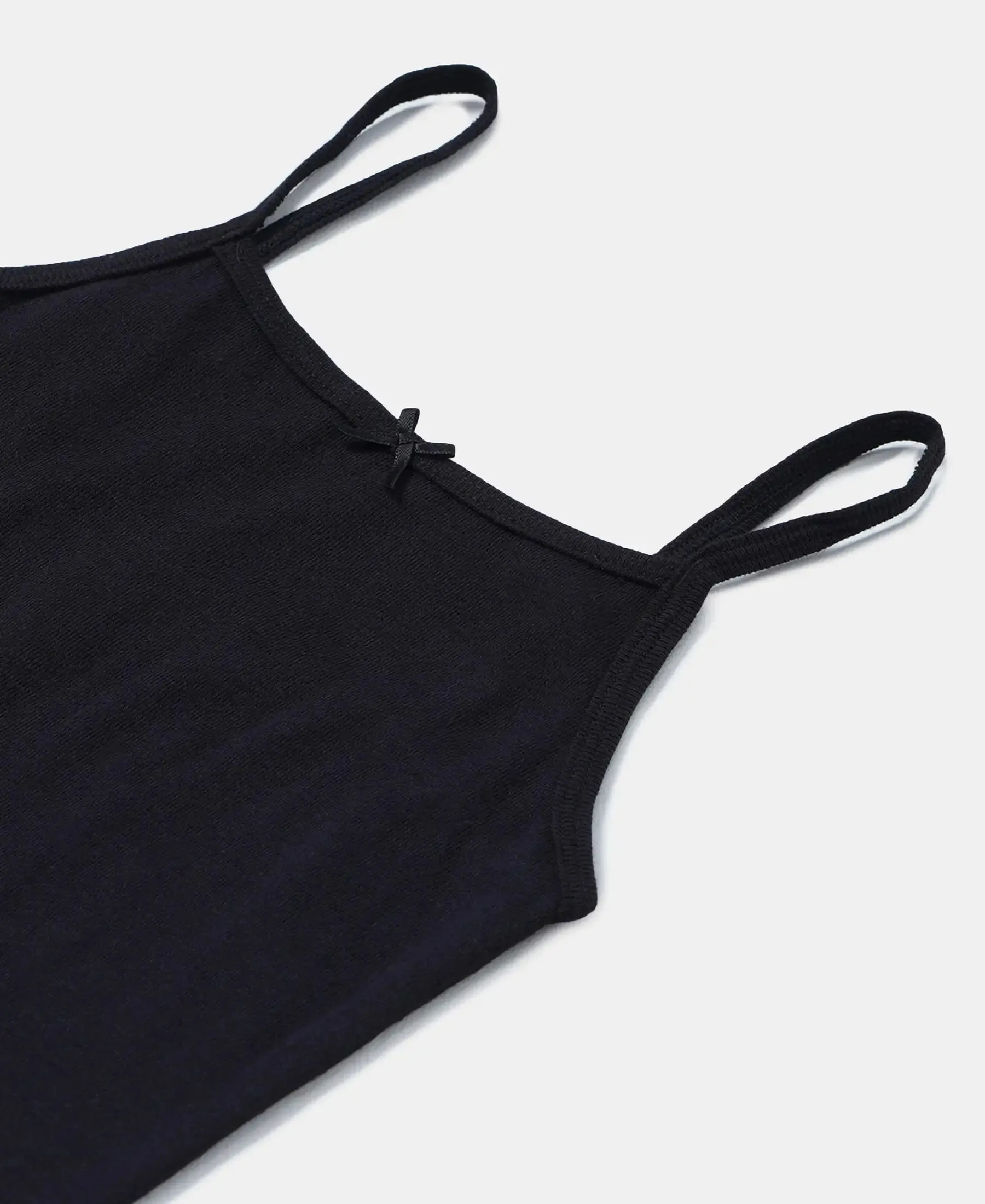 Super Combed Cotton Rib Fabric Camisole with Regular Straps - Black