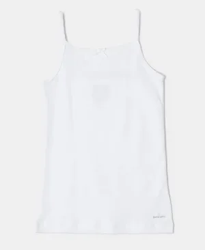 Super Combed Cotton Rib Fabric Camisole with Regular Straps - White
