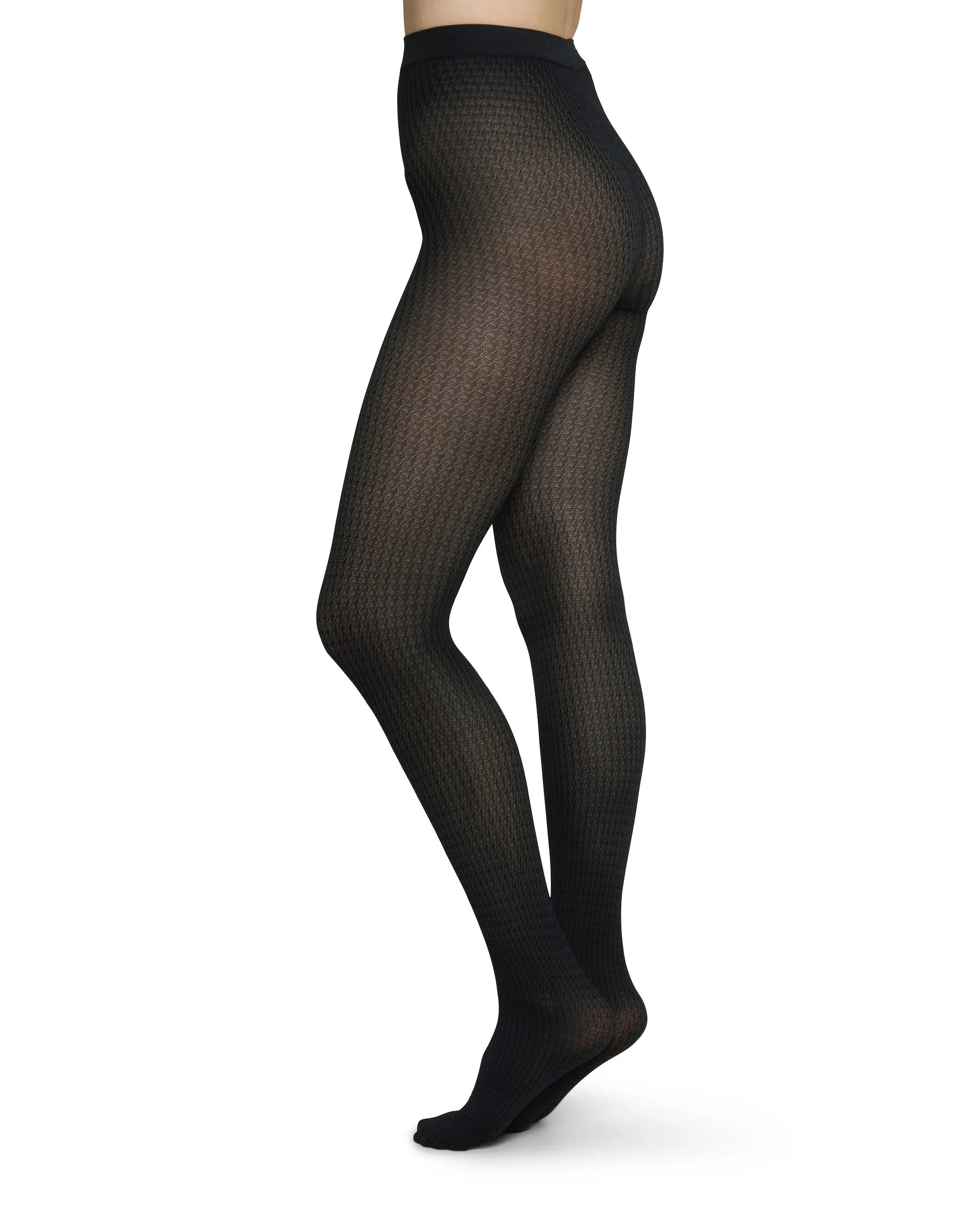 Swedish Stockings - Agnes Houndstooth 60 Denier Tights - Black