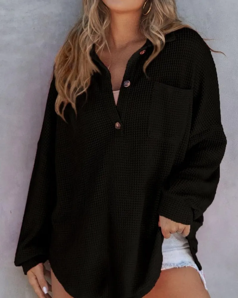 TAHLIA - Waffle Knit V Neck Sweater