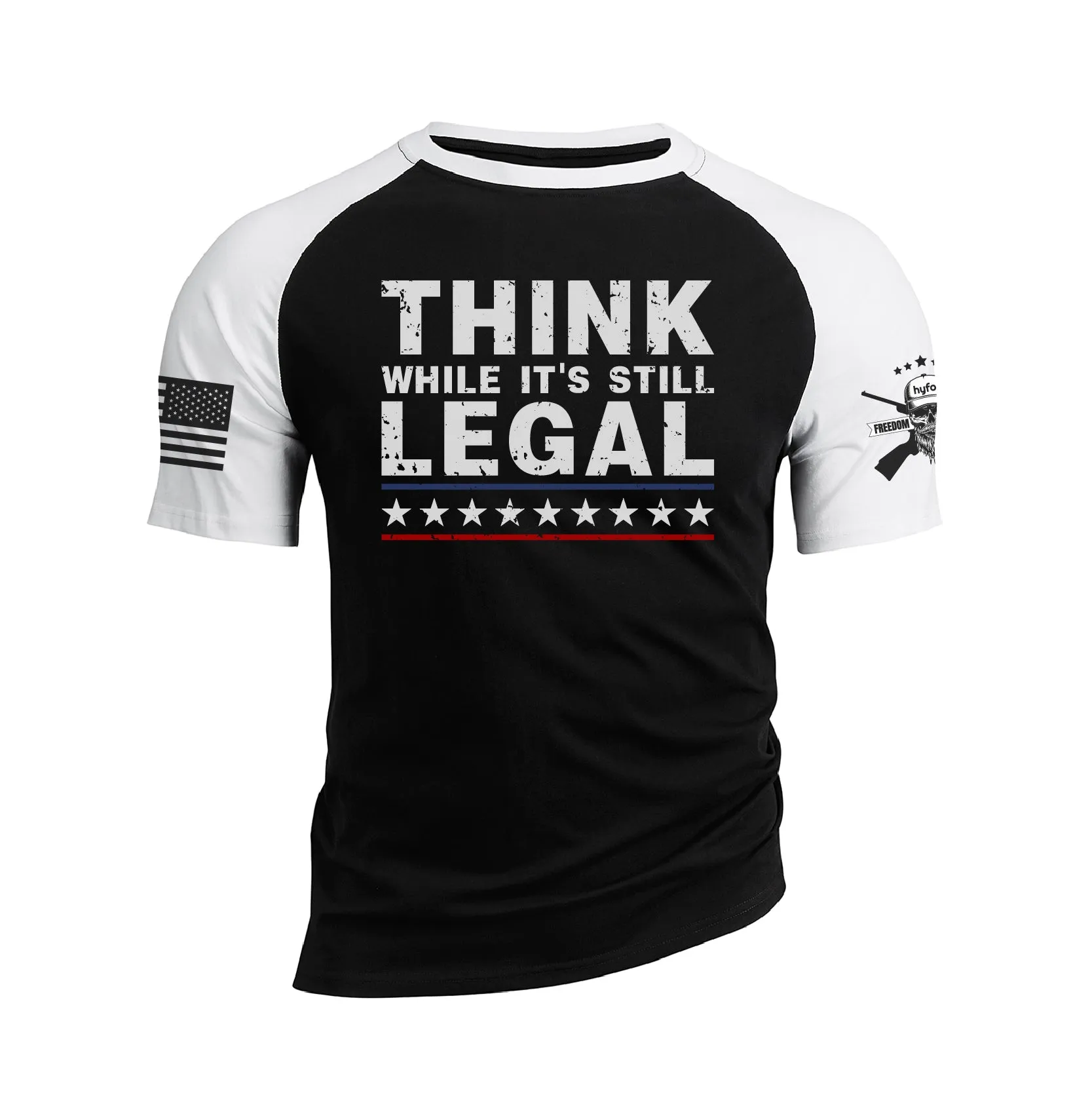 THINK WHILE IT'S STILL LEGAL RAGLAN GRAPHIC TEE