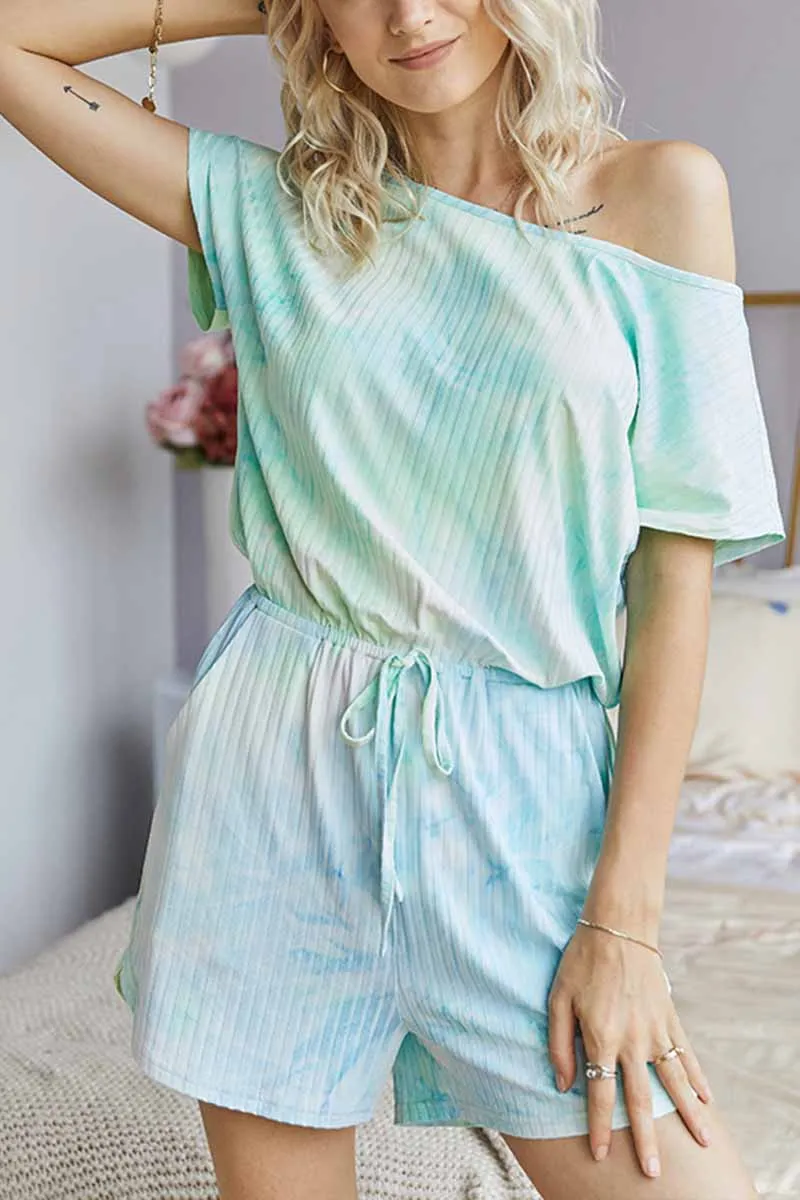 Tie-dye Striped Casual Rompers