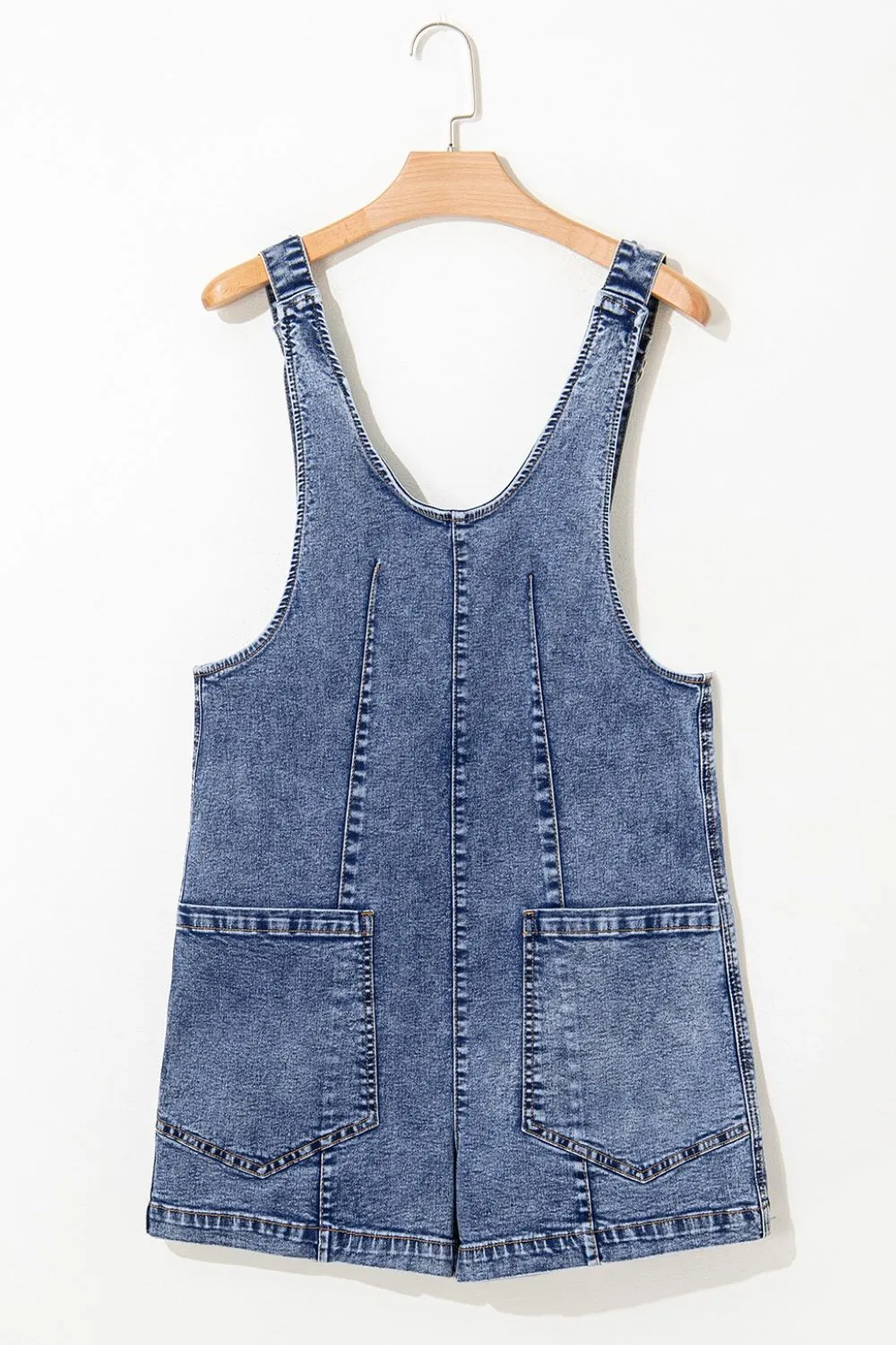 U Neck Patched Pocket Denim Overalls