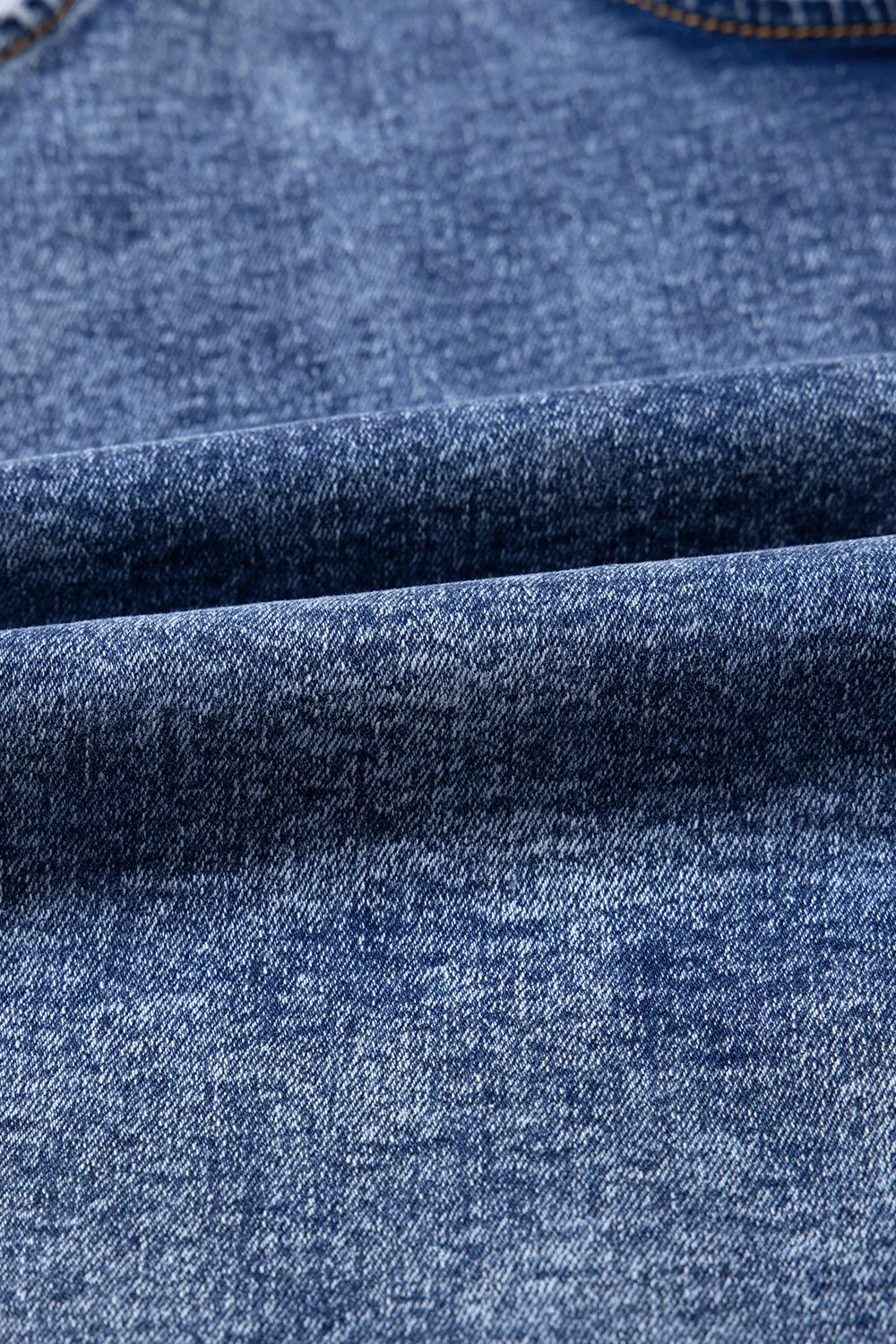U Neck Patched Pocket Denim Overalls