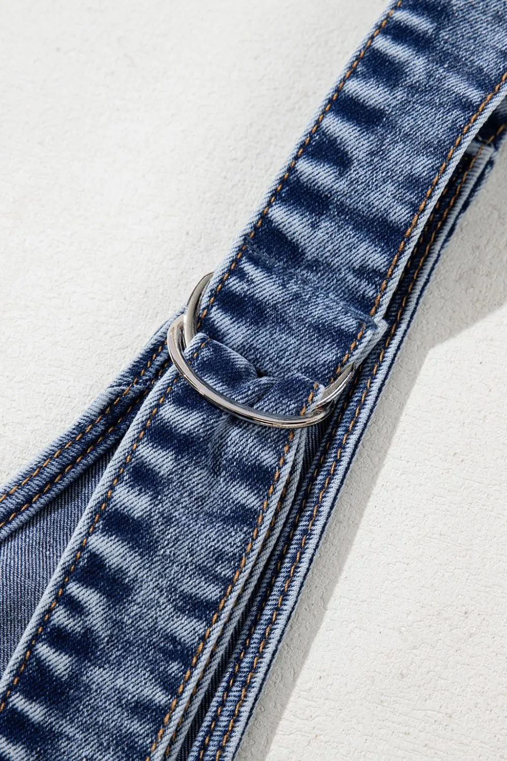 U Neck Patched Pocket Denim Overalls
