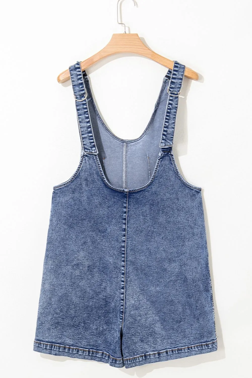 U Neck Patched Pocket Denim Overalls