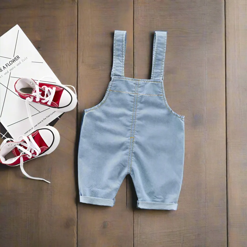 Unisex Light Blue Denim Overalls with Big Pocket for Kids Age 1 - 5 Years