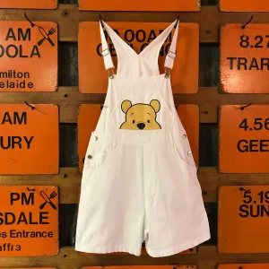 Vintage 90s Winnie The Pooh Short Denim White Overalls - Label POOH